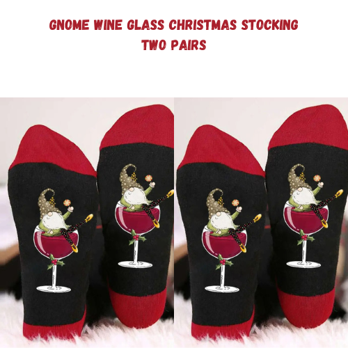 Gnome Wine Glass Christmas Stocking (One size standard)