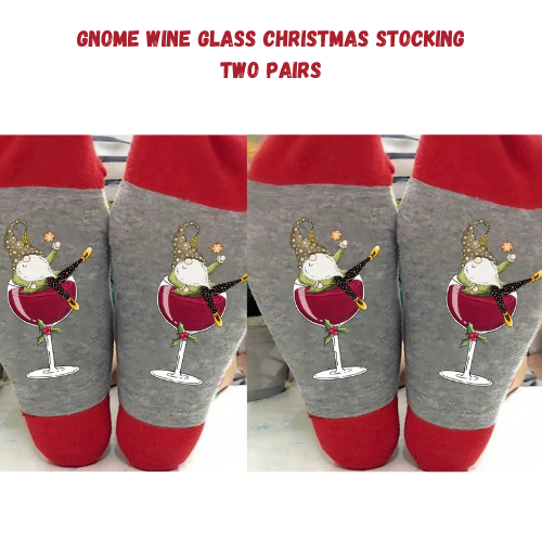 Gnome Wine Glass Christmas Stocking (One size standard)